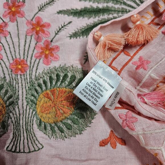 Spartina 449 Beach Cover-Up Women's OS Alljoy Pineapple Embroidered Linen Blend - Picture 8 of 11